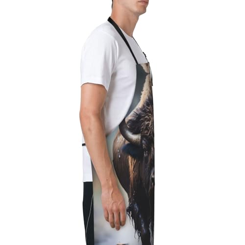 Prancing Brown Horse Heavy Duty Waterproof Apron with Pockets for AdultsResistant Grilling, Gardening, Painting - color: North American Bison