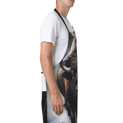 Prancing Brown Horse Heavy Duty Waterproof Apron with Pockets for AdultsResistant Grilling, Gardening, Painting - color: North American Bison
