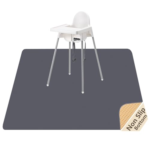 Splat Mat for Under High Chair/Arts/Crafts, WOMUMON Washable Spill Mat Waterproof Anti-Slip Floor Protector Splash Mat, Messy Mat and Table Cloth - color: Grey, size: 4'3" x 4'3" (Square)