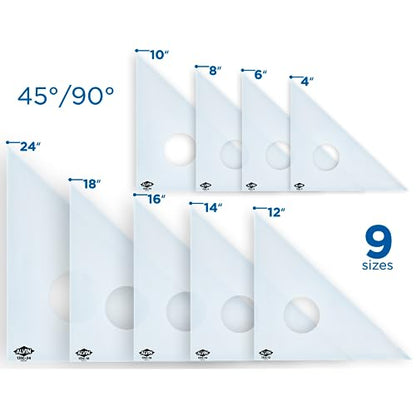 ALVIN 12 inches Clear Professional Acrylic Triangle Ruler 45/90 Degrees Model 131C-12 Multipurpose Tool for Drafting, Design, and Architecture, Great for Machining and Woodworking - size: 12", style: 45/90 Degree