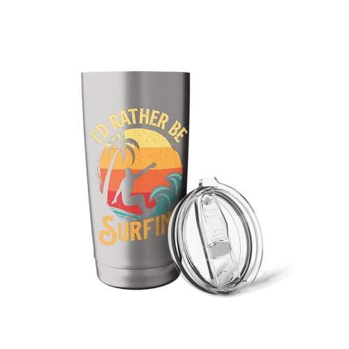 I'd Rather Be Surfing - Beach Surfing Surfingboard Surfboard Stainless Steel Insulated Tumbler - color: Brushed Steel