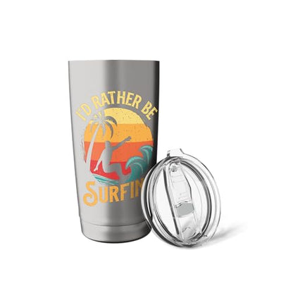 I'd Rather Be Surfing - Beach Surfing Surfingboard Surfboard Stainless Steel Insulated Tumbler - color: Brushed Steel