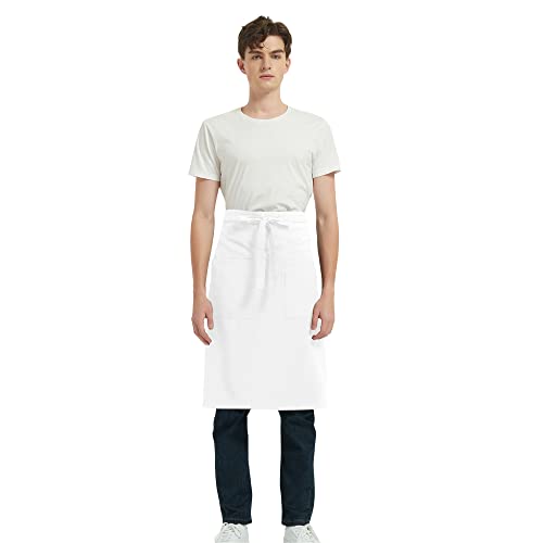 PINDUNCHEF Unisex Two Pocket Bbq Bistro Waiter CookingApron Waterproof Stain Resistant Waist apron - color: White