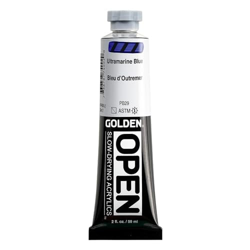 GOLDEN OPEN Slow-Drying Acrylics, Ultramarine Blue, 2 fl oz. tube, Professional Acrylic Paint, Semi-Transparent - color: Ultramarine Blue, size: 2 Fl Oz (Pack of 1)