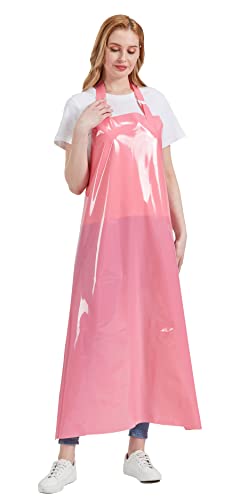 Nanxson TPU Waterproof Apron Lightweight Work Apron with Adjustable Buckle | Liquid Resistant,Neck buckle design,Easy to clean,Unisex,Butcher Apron for Dishwashing Grooming,Halloween - color: Pink