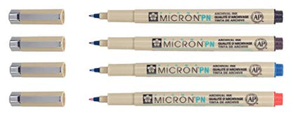 SAKURA PIGMA MICRON, PACK OF 4 ESSENTIAL COLORS, BLACK+RED+BLUE+SEPIA, (PN) - size: PN