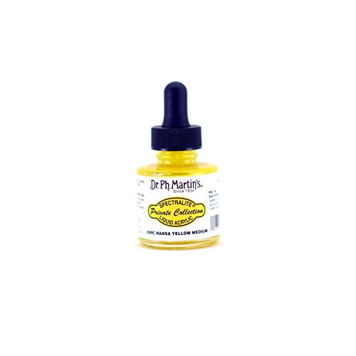Dr. Ph. Martin's Spectralite Private Collection Liquid Acrylics (25PC) Arcylic Paint Bottle, 1.0 oz, Hansa Yellow Medium, 1 Bottle