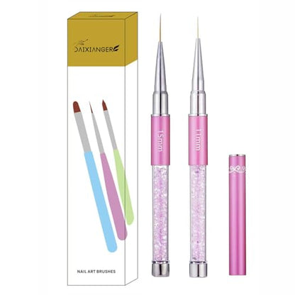 2Pcs Super Fine Nail Art Liner Brush Set, Size 11mm & 15mm Nail Striper Brushes with Purple Crystal Handle, Professional Fine Detail Nail Brushes for Gel Polish French Manicure Intricate Designs - color: 2PCS Liner Brush