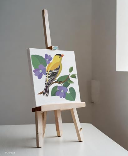 CraftLab Wild Birds Paint by Numbers Kit for Adults Teens Beginners, DIY Painting Accessories, Brushes Acrylic Paints, Stretched Canvas 10 x 12 inch Gift (Goldfinch & Violets) - color: Goldfinch & Violets