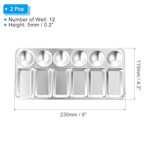 PATIKIL 12 Well Paint Tray Palette, Washable Paint Palette Aluminum Paint Tray Rectangle for Watercolor Painting Art Class Craft DIY Project, Silver