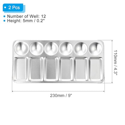 PATIKIL 12 Well Paint Tray Palette, Washable Paint Palette Aluminum Paint Tray Rectangle for Watercolor Painting Art Class Craft DIY Project, Silver