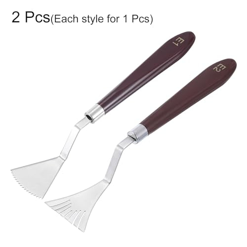 HARFINGTON 2pcs E1 E2 Painting Palette Knife Set Stainless Steel Art Spatula Painting Pallet Knives Scrapers Tools with Plastic Handle for Acrylic Oil Canvas Mixing Spreading