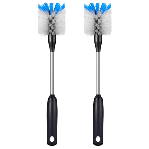 MOSOLAN Stainless Steel Bottle Brush with Replaceable Head, 2 Pack Long Handle Scrubbing Brush for Water Bottles, Glasswares, Mugs, Flasks, Tumblers, Vases, and Kitchen Sink, White, 13 in - color: White, size: 13 Inch (Pack of 2)