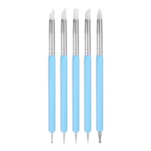 HARFINGTON 5 Pcs Silicone Clay Sculpting Tool Double-Ended Rubber Tip Metal Ball Silicon Shaper Pens Modeling Stylus Dotting Tool for DIY Handicraft Sculpture Pottery Painting, Light Blue - color: Light Blue