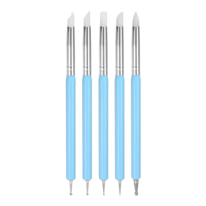 HARFINGTON 5 Pcs Silicone Clay Sculpting Tool Double-Ended Rubber Tip Metal Ball Silicon Shaper Pens Modeling Stylus Dotting Tool for DIY Handicraft Sculpture Pottery Painting, Light Blue - color: Light Blue