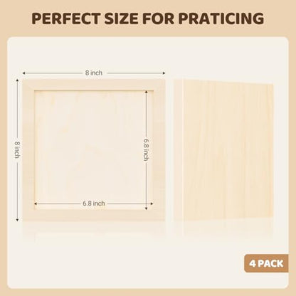 HANSILK 8x8 Inch Wood Canvas Panels 4 Pack – Unfinished Wooden Art Boards for Acrylic, Oil & Mixed Media Painting, DIY Craft Projects for Artists, Beginners & Students - size: 8*8-4