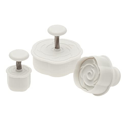 Ateco Rose Plunger Cutters, Set of 3 Sizes, for Cutting Decorations & Direct Embossing, Spring-loaded Handle, Food Safe Plastic - style: Rose, set of 3