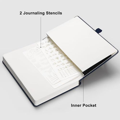 RETTACY Dotted Journal Notebook, 192 Pages, A5 Medium Size (5.7'' x 8.3''), Leather Hardcover, 100 GSM Thick Paper, for Journaling, Planning, Tracking (Navy Blue) - color: Navy Blue, style: Dotted