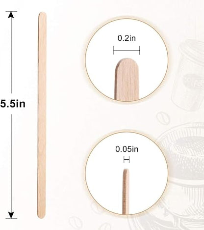 Wooden Coffee Stirrers 5.5" Coffee Stir Sticks 100 Pcs, Natural Birch Round End Thick Birch Wood Eco-Friendly， Suitable for Coffee, Cocktail and Hot Drinks - color: Natural, size: 100 Pack