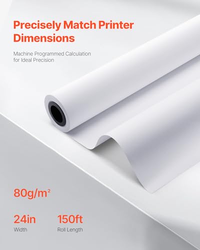 VEVOR Wide Format Paper, 24 in x 150 ft Plotter Roll, 20 Rolls CAD Bond Rolls with 2 in Core, 20 LB Bond Paper Rolls, Ideal for CAD Drawings, Engineering Plans, GIS Maps, and Architectural Designs - size: 24 in x 150 ft, style: 20 Rolls