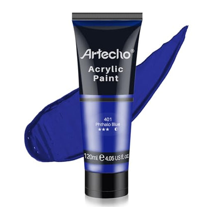 Artecho Blue Acrylic Paint, Phthalo Blue Paint (120ml / 4.05oz) Tubes, Art Craft Paints for Canvas, Rock, Stone, Wood, Fabric, Art Supplies - color: Phthalo Blue, style: Regular