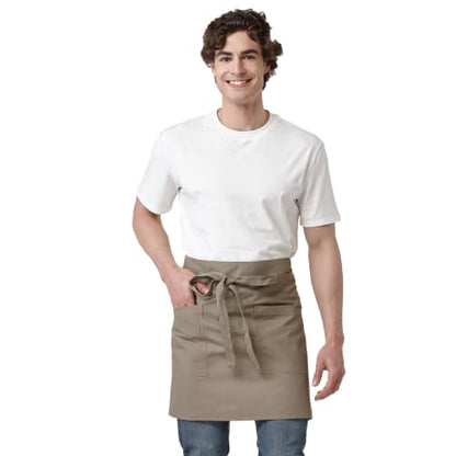Unisex Waist Apron with Pockets Waiter Bar Half Bistro Apron 4251BY - color: Dark Khaki, size: 1 Pack