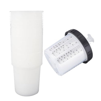 WALFRONT Paint Spray Cup Liners Lid System ABS Disposable Paint Cup Set 20.3oz 600ml with 50 Liners 50 Filter Lids Leak Mixing for HVLP LVLP Painters