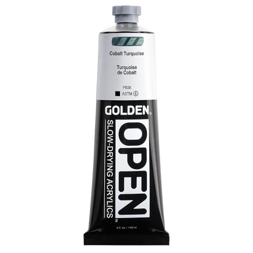 GOLDEN OPEN Slow-Drying Acrylics, Cobalt Turquoise, 5 fl oz. tube, Professional Acrylic Paint, Opaque - color: Cobalt Turquoise, size: 5 Fl Oz (Pack of 1)