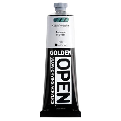 GOLDEN OPEN Slow-Drying Acrylics, Cobalt Turquoise, 5 fl oz. tube, Professional Acrylic Paint, Opaque - color: Cobalt Turquoise, size: 5 Fl Oz (Pack of 1)