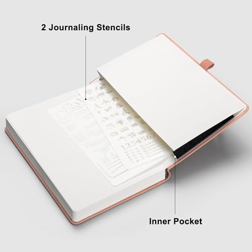 RETTACY Dotted Journal Notebook, 192 Pages, A5 Medium Size (5.7'' x 8.3''), Leather Hardcover, 100 GSM Thick Paper, for Journaling, Planning, Tracking (Pink) - color: Pink, style: Dotted