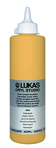 Lukas CRYL Studio Artist Acrylic Paint, Naples Yellow, 500 ml Bottle - High Pigment Acrylic Paints for Canvas Painting, Large Scale Works - Medium-Viscosity, Water-Mixable, Fast Drying - color: Naples Yellow, size: 16.91 Fl Oz (Pack of 1)