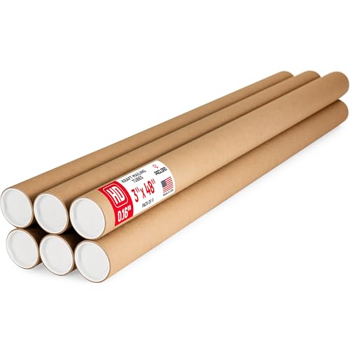 3" x 48" Heavy-Duty Reinforced Cardboard Mailing Tube, Pack of 6 Tubes with 12 Caps – Secure USPS Approved – Great for Shipping and Storing of Prints, Artwork, Posters or Documents - color: Heavy-Duty, size: 3" x 48"