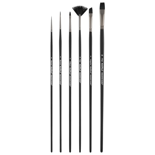 Black Swan Synthetic Red Sable Paint Brushes Try Me Set of 6 - Professional Quality Long Handle Paint Brushes in Assorted Shapes and Sizes for Oil, Heavy Body Media and Acrylic - Artists of All Levels