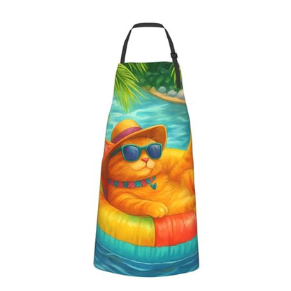 KKdskkds Tribal Boho Geometric Multi-Purpose Adjustable Waterproof Apron With Pocket For Men Women - color: Summer Vacation Cat