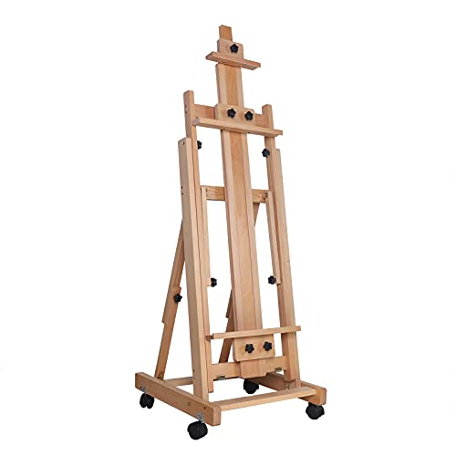 Wood Studio Easel, Heavy-Duty H-Frame Painters Easel Foldable Stand, Artist Adjustable Floor Easel Easel Boards Tiltable