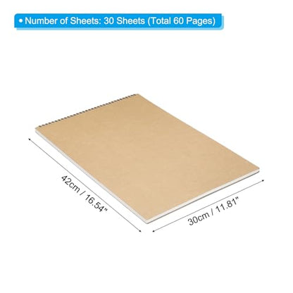 PATIKIL 17 x 12" Top Spiral Bound Sketch Book, 1 Pcs 30 Sheet 60 Pages 160GSM Retro Spiral Sketchbook Notebook for Artist Drawing Painting Writing - size: 17 x 12"