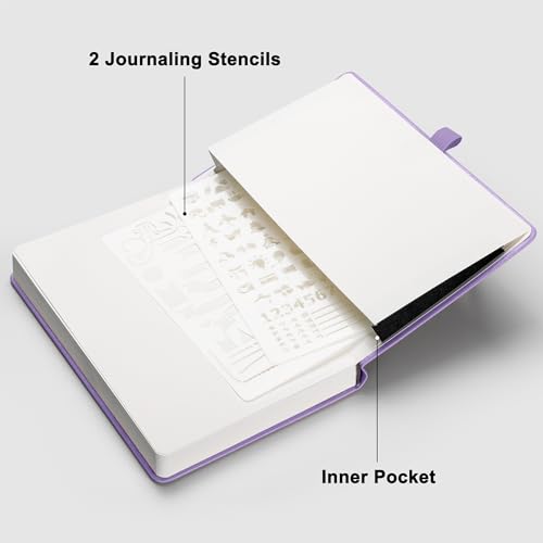RETTACY Dotted Journal Notebook, 192 Pages, A5 Medium Size (5.7'' x 8.3''), Leather Hardcover, 100 GSM Thick Paper, for Journaling, Planning, Tracking (Purple) - color: Purple, style: Dotted