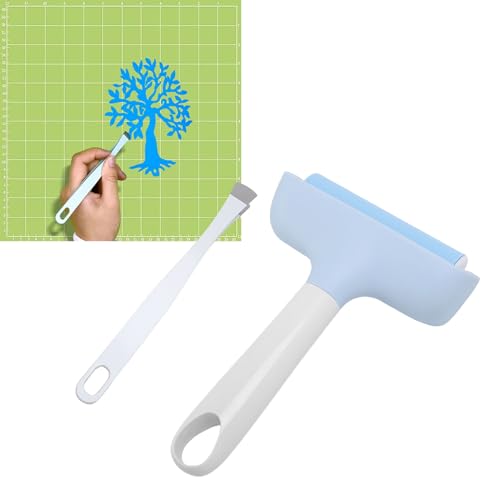 FAUOSWUK Rubber Brayer Roller, Silicone Roller and Tweezers Kit, Boat Flooring Install Printmaking Painting Stamping Wallpaper Gluing for Bubble Removal, Gripping and Lifting Threads (Light Blue) - color: Light Blue