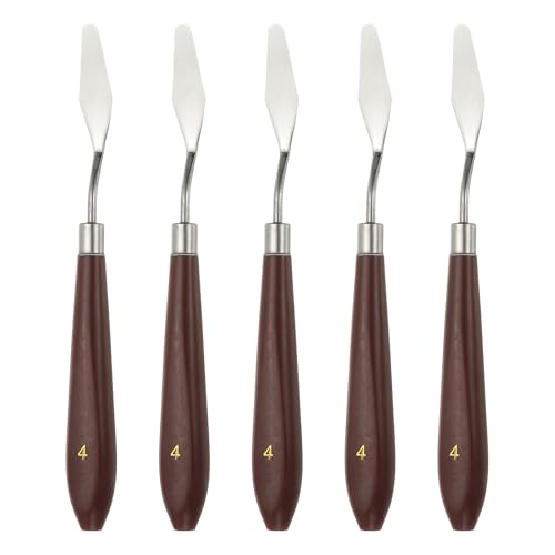 HARFINGTON 5pcs Palette Knife Painting Tool 1.77" x 0.55" Stainless Steel Art Spatula Pallet Knives Scrapers Tools with Plastic Handle for Acrylic Oil Canvas Mixing Spreading, Red/Silver - size: 1.77" x 0.55"