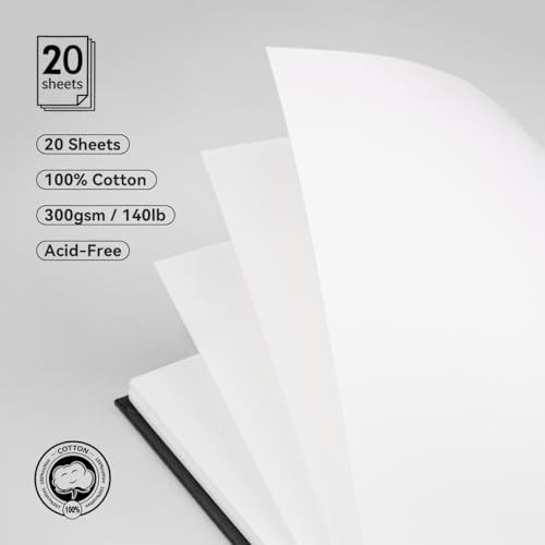 Lightwish Square Watercolor Journal,100% Cotton,300gsm/140lb,Acid-Free,20 Sheets Cold Press Watecolor Paper Sketchbook for Artists Adults Students,7.68 * 7.68 Inches - color: Dark Grey