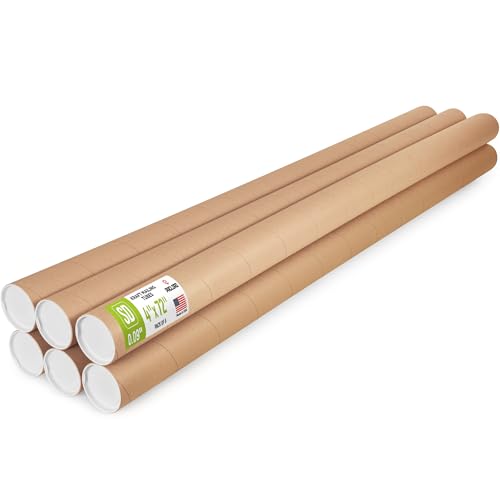 4" x 72" Reinforced Kraft Paper Mailing Tube, Pack of 6 Tubes with 12 Caps – Secure USPS Approved Poster Tube – Made in USA Cardboard Tube for Shipping and Storing Posters, Prints, Artwork - size: 4" x 72", style: Standard Duty