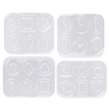 Earring Silicone Molds, 4 Packs Jewelry Resin Pendant Molds with Hole for DIY Fashion Epoxy Resin Geometry Necklace Earring Keychain for Women