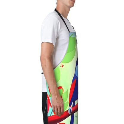 Round watercolor painting Heavy Duty Waterproof Apron with Pockets for AdultsResistant Grilling, Gardening, Painting - color: Red Leaf Bird