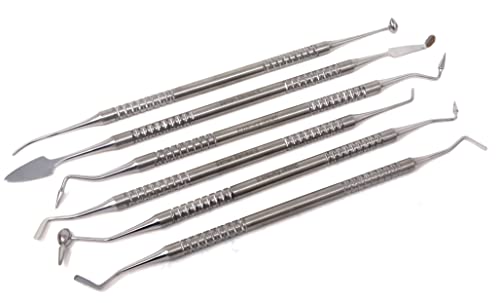 Composite Instrument Dental Set of 6 pcs Restorative Plastic Filling Restoration Preparation Carvers Contouring Plugger Ball Burnisher Tooth Cavity Various Decay Removal Double Ended Instruments - color: Silver