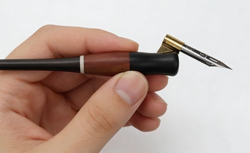 Wood Calligraphy Oblique Dip Pen Holder Set, Removable Nib Pen Handle with 5 Nibs for English Calligraphy Drawing Comic, Black - color: Black