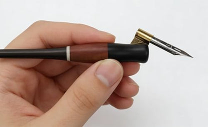 Wood Calligraphy Oblique Dip Pen Holder Set, Removable Nib Pen Handle with 5 Nibs for English Calligraphy Drawing Comic, Black - color: Black
