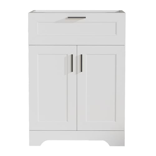 24 inch Bathroom Vanity Without Sink, White, Wood Cabinet Set, Storage Cabinet with Doors and Drawers, Freestanding Vanity for Bathrooms, Painted Surface - color: White, size: 24 inch Without Sink