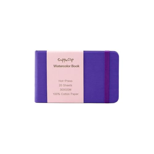 CuppaClip Watercolor Paper Cotton Hot-Pressed with Inner Pocket Watercolor Sketchbook Journal As Travel Notebook 300 GSM 140 LB (Purple, 5.82x3.74in) - color: Purple, size: 5.82x3.74in