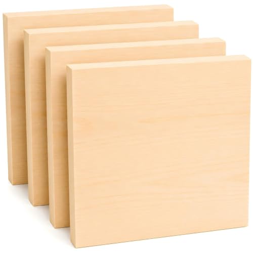 4 PCS Solid Wood Blocks, 10 x 10 x 1 Inch One-Piece Unfinished Wood Panels for Wood Burning, Laser Engraving, Painting, DIY Signs, Home Decor and Craft Projects - size: 10x10x1 Inch