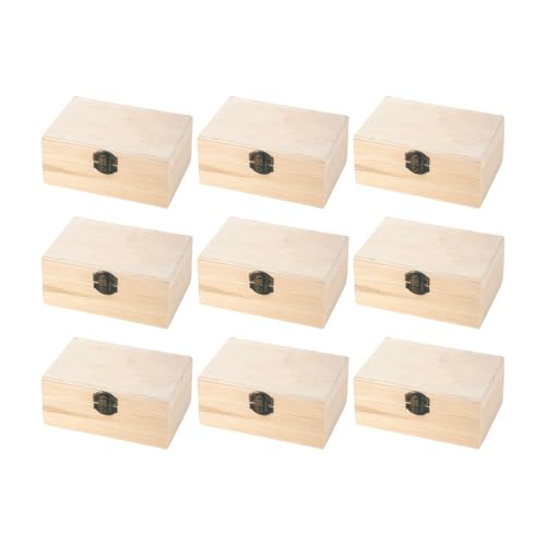 12pcs Vintage Wooden Pine Rectangle Storage Box with Hinged Lid and Front Buckle, 5.8X3.8X2.5 Inch Small Keepsake Box Rustic Wooden box for Arts Arts and Crafts Hobby and Home Decor